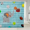 Basketball Soccer Baseball Sports Theme Cute Elephant Shower Curtain for Fun Bathroom Decor