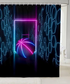 Basketball Space Honeycomb Geometric Shower Curtain, Modern Sports Bathroom Decor