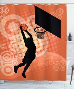 Basketball Splash Style Print Orange Fabric Shower Curtain