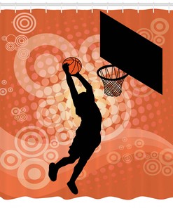 Basketball Splash Style Print Orange Fabric Shower Curtain