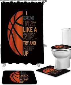 Basketball Sport Black Background Bathroom Unique Shower Curtain
