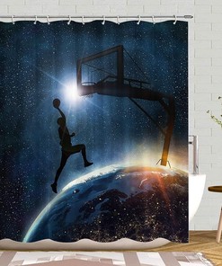 Basketball Theme Shower Curtain for The Competition on The Field Bath with Deep Space Dunk Prints
