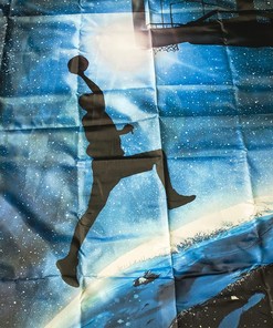 Basketball Theme Shower Curtain for The Competition on The Field Bath with Deep Space Dunk Prints
