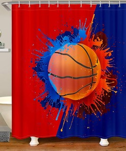 Basketball Tie Dye Print Shower Curtain- Splashed Hip Hop Graffiti Fabric For Kids Boys Bathroom Decor