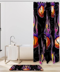 Basketball with Fire Waterproof Shower Curtain for Sporty Bathroom