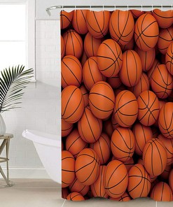 Basketballs Print Shower Curtain for Sports Bathroom Decor