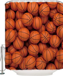 Basketballs Print Shower Curtain for Sports Bathroom Decor