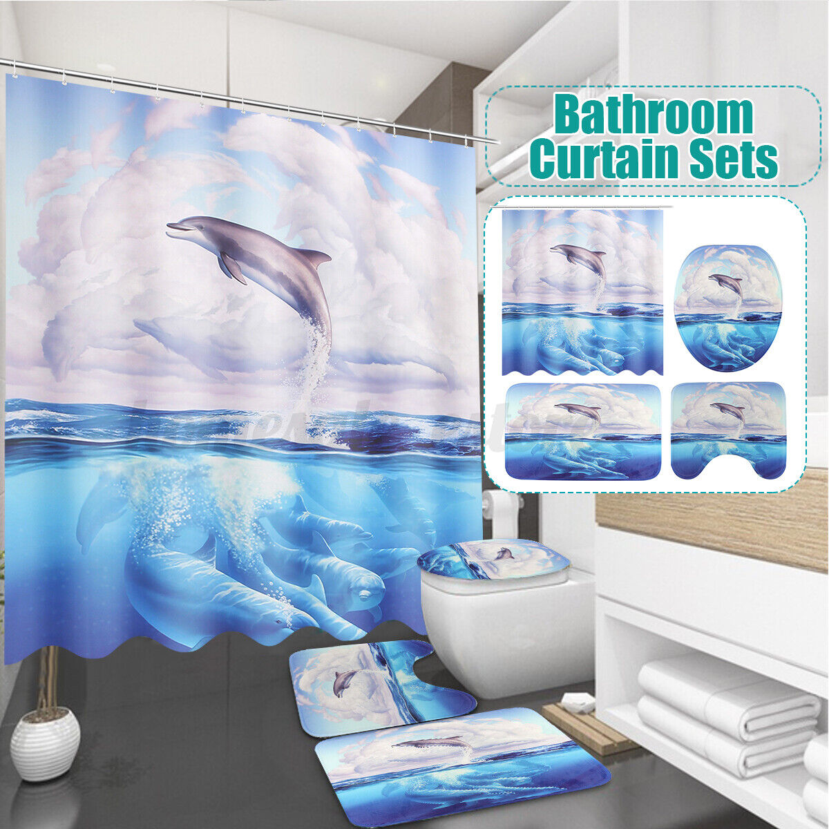 Bath Curtain With Dolphins - Waterproof Bathroom Decor For Ocean Lovers