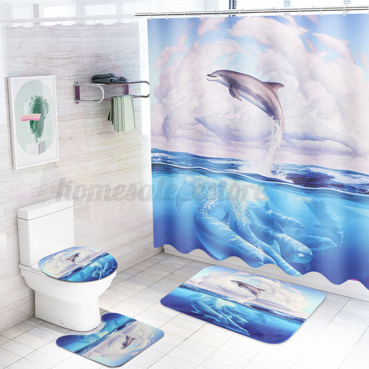 Bath Curtain With Dolphins - Waterproof Bathroom Decor For Ocean Lovers - Image 2