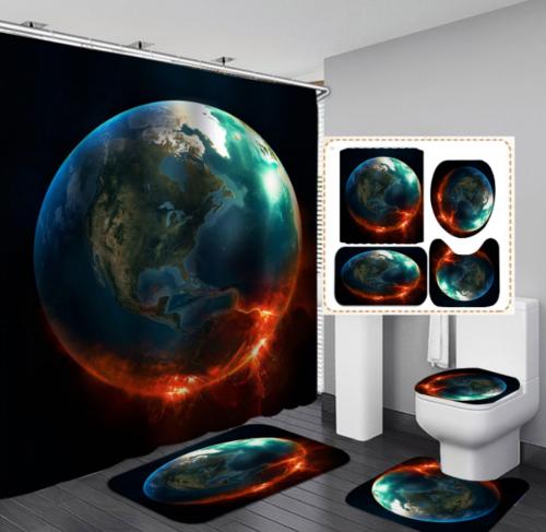 Bath Mats And Shower Curtain Set With Sun Design - Brighten Up Your Bathroom
