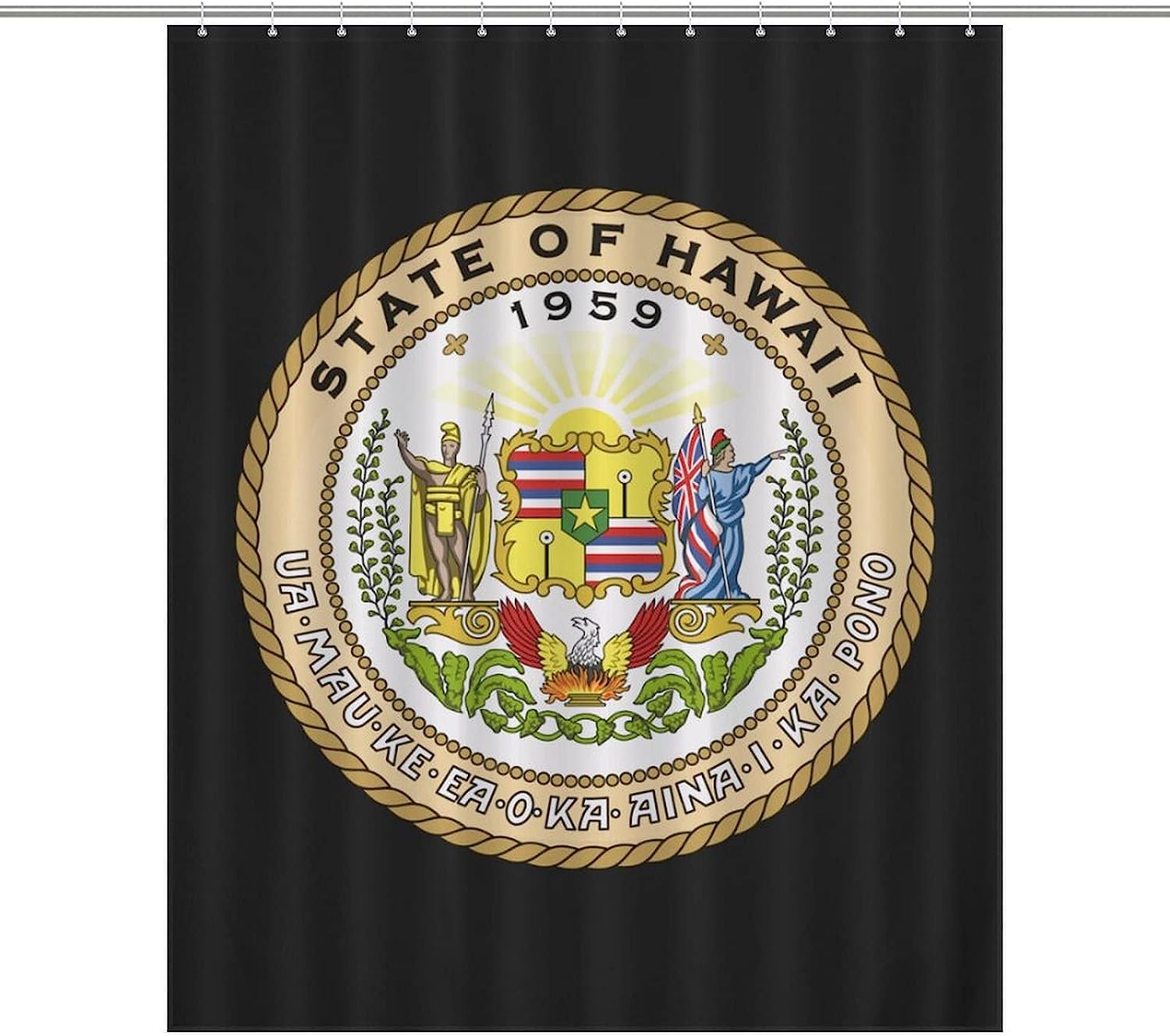 Bath Shower Curtain With Coat Of Arms Of Hawaii - Waterproof Fabrics