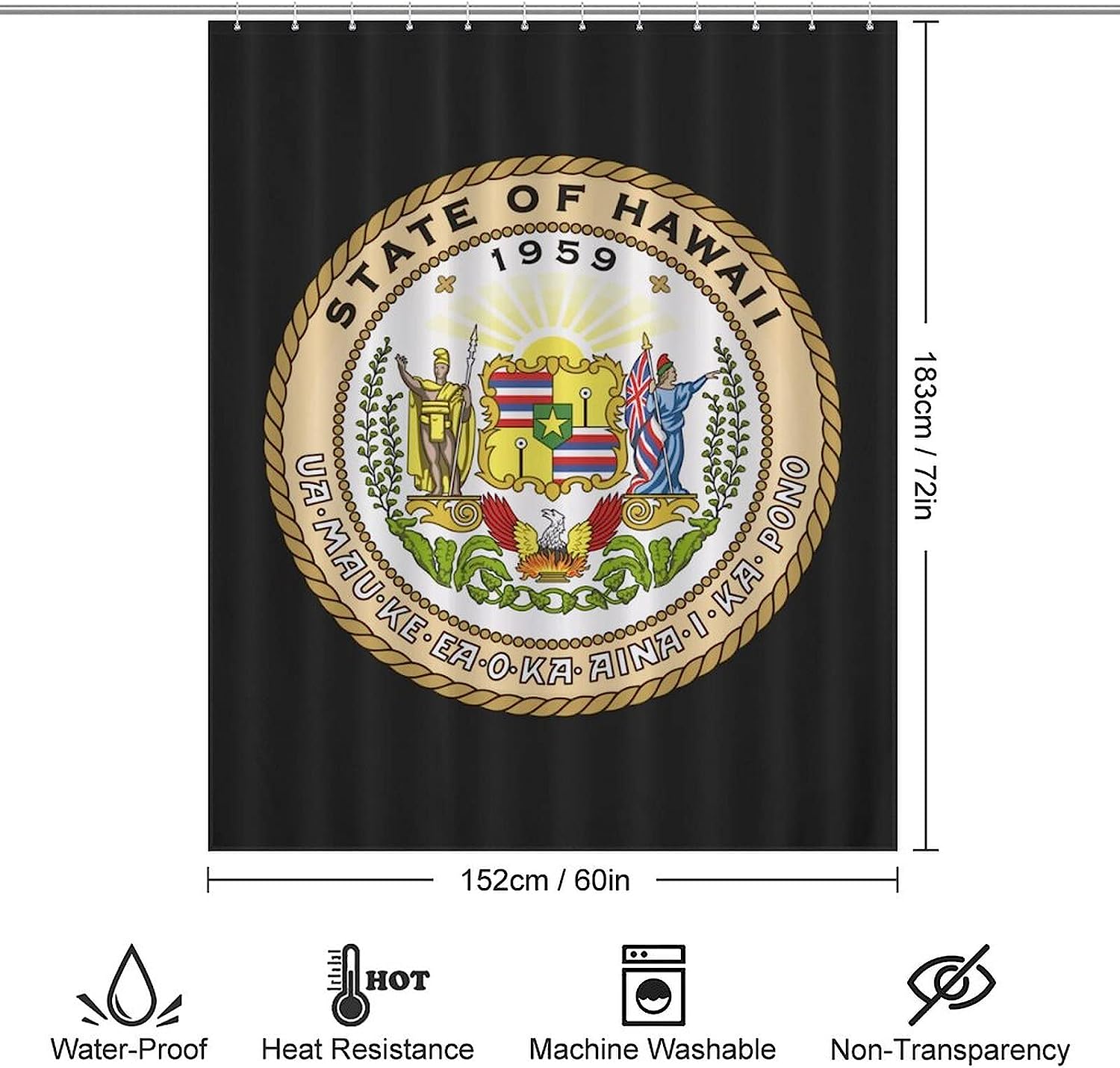 Bath Shower Curtain With Coat Of Arms Of Hawaii - Waterproof Fabrics - Image 2