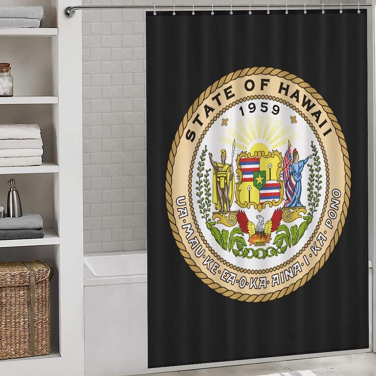 Bath Shower Curtain With Coat Of Arms Of Hawaii - Waterproof Fabrics - Image 3