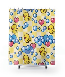 Bath Time Rubber Ducky Shower Curtain in Bubble Print