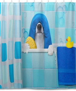 Bathing Dog Pattern Shower Curtain Modern Home Bathroom Hotel Spa Decorations Waterproof Fabric