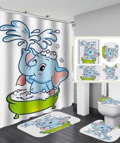 Bathing Elephant Baby Shower Curtain With Waterproof Child Lid Design, Cute Bathroom Decor