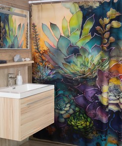 Bathroom Art Shower Curtain with Succulents Design