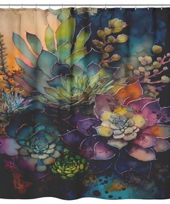 Bathroom Art Shower Curtain with Succulents Design