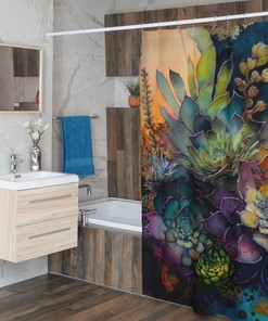 Bathroom Art Shower Curtain with Succulents Design