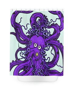 Bathroom Curtain with Purple Octopus AI Art Design Outer Space Print