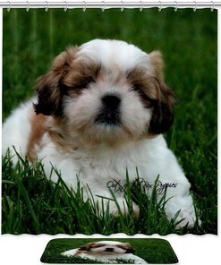 Bathroom Decor with Cute Shih Tzu Dog Puppy Waterproof Shower Curtain for Dog Lovers
