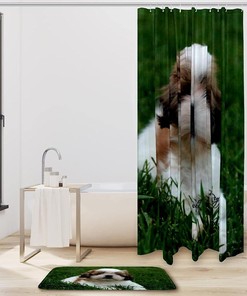 Bathroom Decor with Cute Shih Tzu Dog Puppy Waterproof Shower Curtain for Dog Lovers