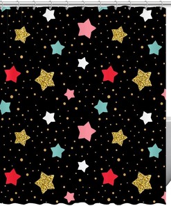 Bathroom Decorative Colorful Stars And Dots Fabric Shower Curtain, Perfect Match For Your Bathtub Decoration