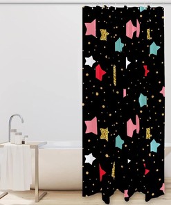 Bathroom Decorative Colorful Stars And Dots Fabric Shower Curtain, Perfect Match For Your Bathtub Decoration