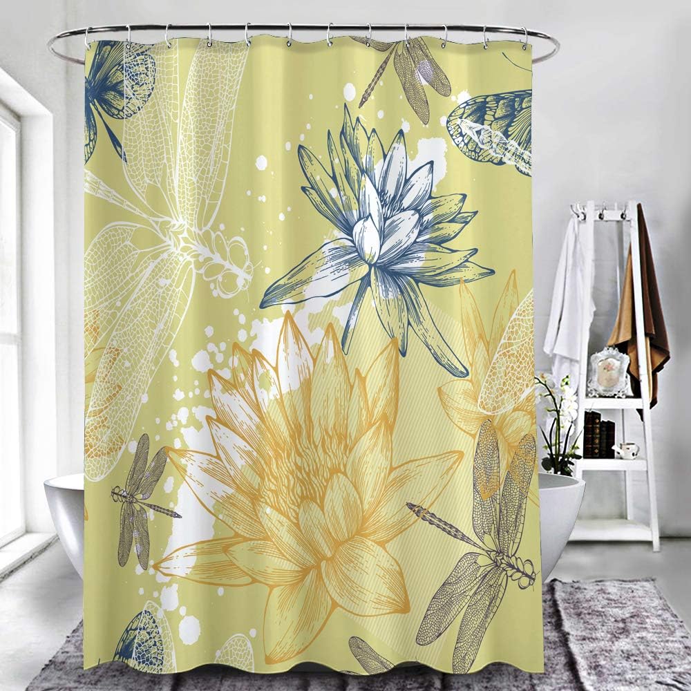 Bathroom Shower Curtain Dragonfly Lotus Chart Brand