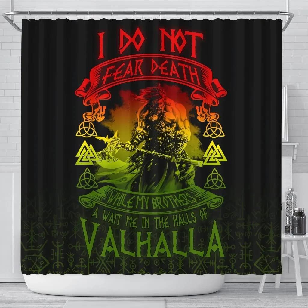 Bathroom/Laundry Shower Curtain with Warrior Valhalla Norse Vikings Pattern, 3D Print Waterproof, Best Gift Choice