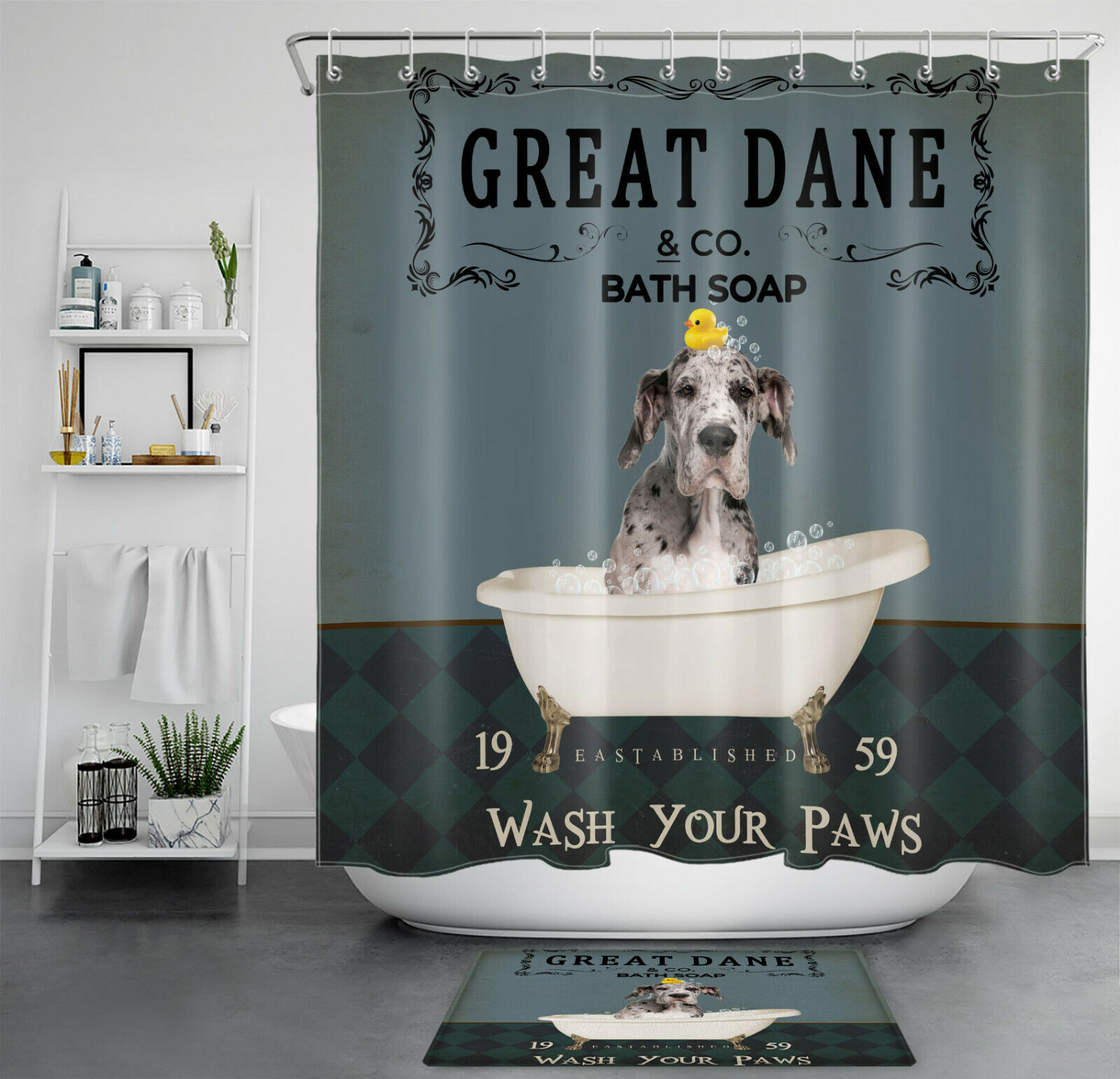 Bathtub Bubble Funny Pet Dog Great Dane Shower Curtain Bathroom Accessory