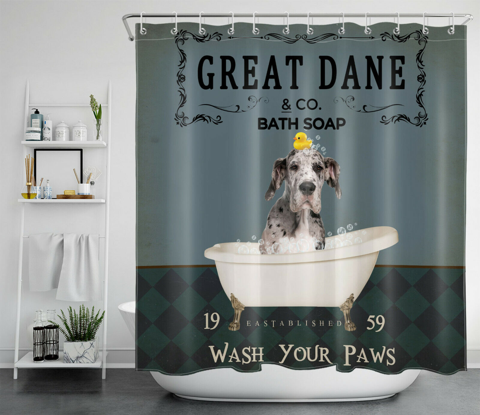 Bathtub Bubble Funny Pet Dog Great Dane Shower Curtain Bathroom Accessory