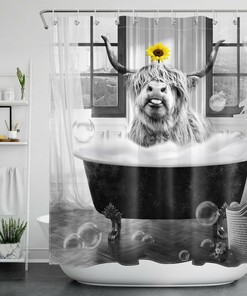 Bathtub Funny Highland Cow Sunflower Vintage Bathroom Shower Curtain