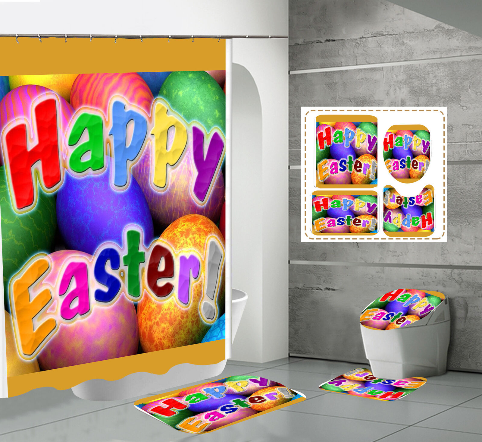Bathtub Ready Easter Eggs With Vintage Shower Curtains Print Waterproof Shower Curtain