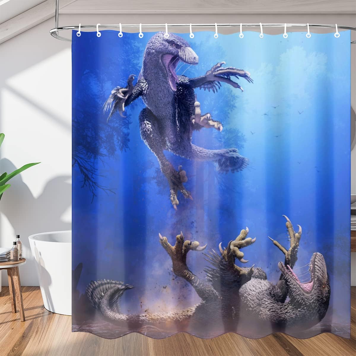 Battle Dragon Print Shower Curtain Fantasy Creature Bathroom Decor Waterproof