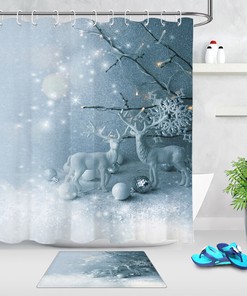 Baubles And Snowflakes Shower Curtain - Deer Statue Bathroom Decor