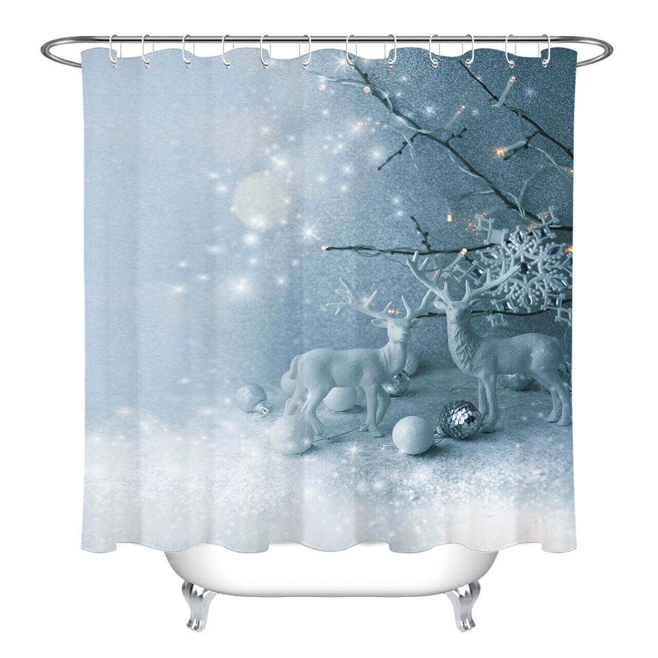 Baubles And Snowflakes Shower Curtain - Deer Statue Bathroom Decor - Image 2