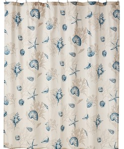 Bayside Print Fabric Shower Curtain - Coastal Shower Curtain for Bathroom in Blue, Perfect for Beach Lovers. 