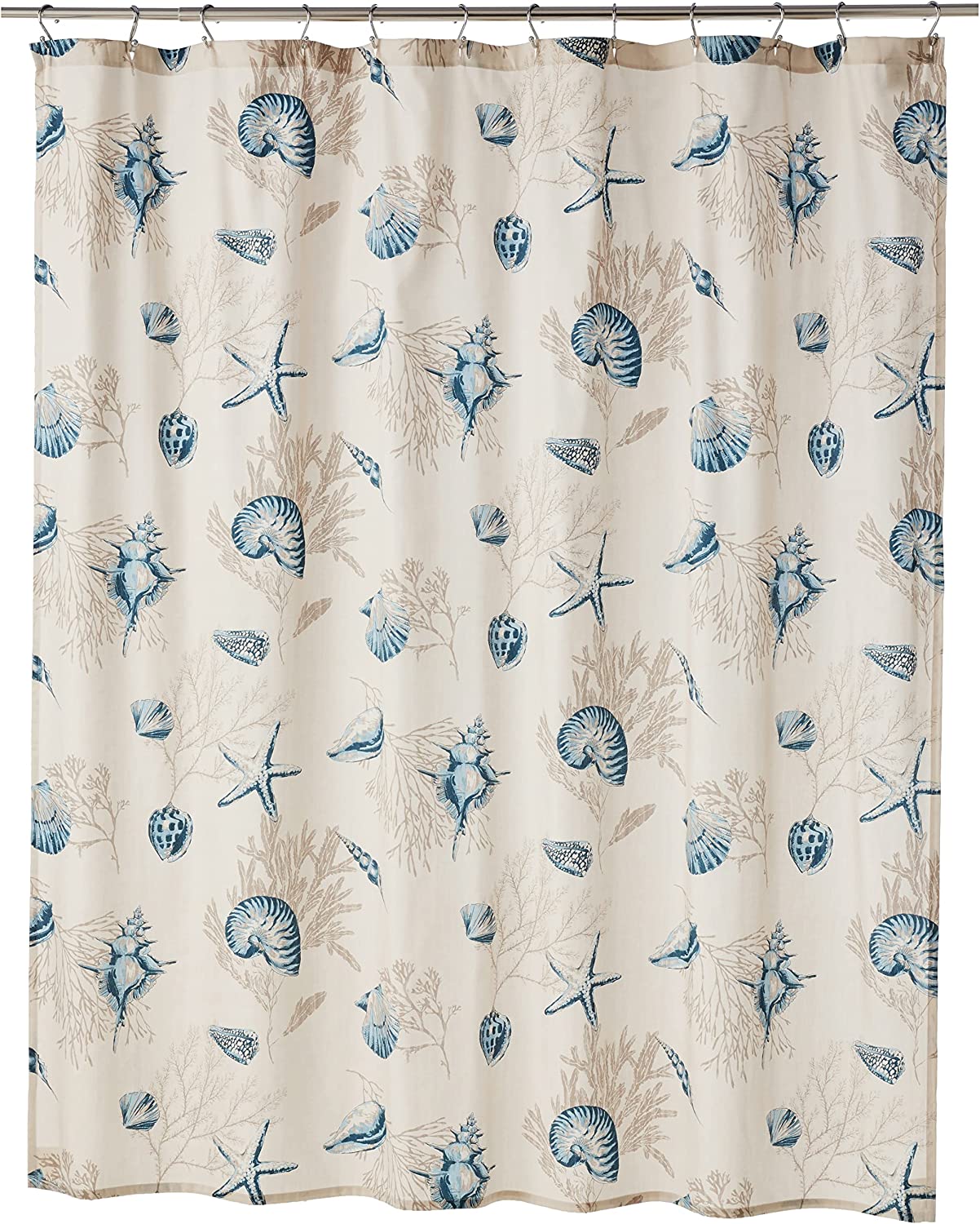 Bayside Print Fabric Shower Curtain - Coastal Shower Curtain for Bathroom in Blue, Perfect for Beach Lovers.
