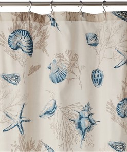 Bayside Print Fabric Shower Curtain - Coastal Shower Curtain for Bathroom in Blue, Perfect for Beach Lovers.