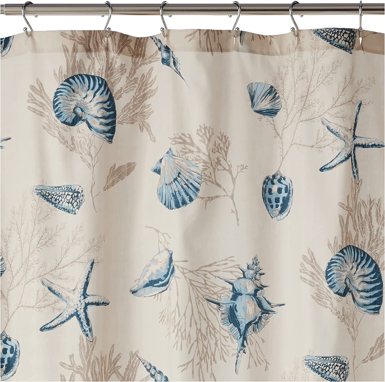 Bayside Print Fabric Shower Curtain - Coastal Shower Curtain for Bathroom in Blue, Perfect for Beach Lovers.