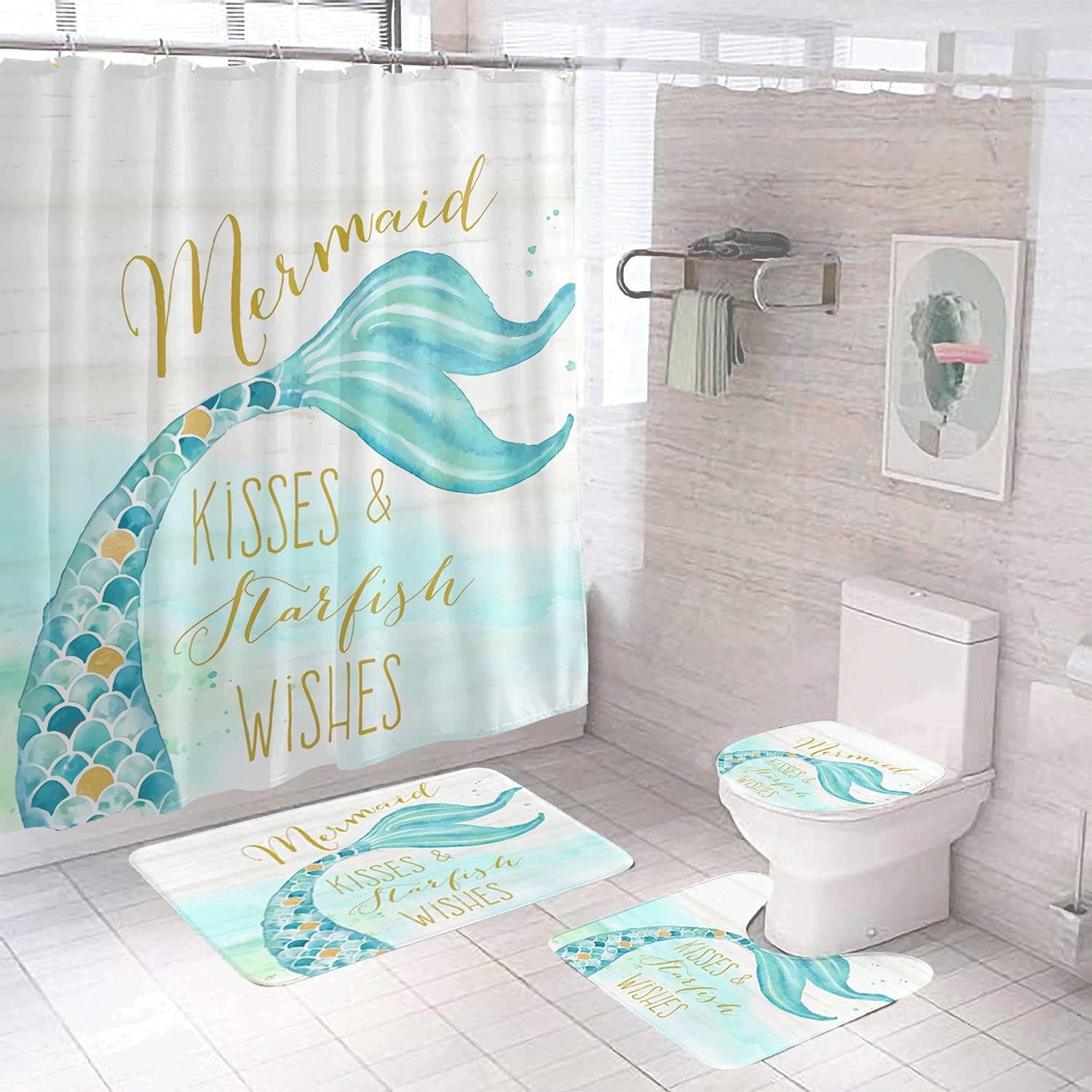 Be A Mermaid And Make Waves Kisses Wishes Tail Shower Curtain Set