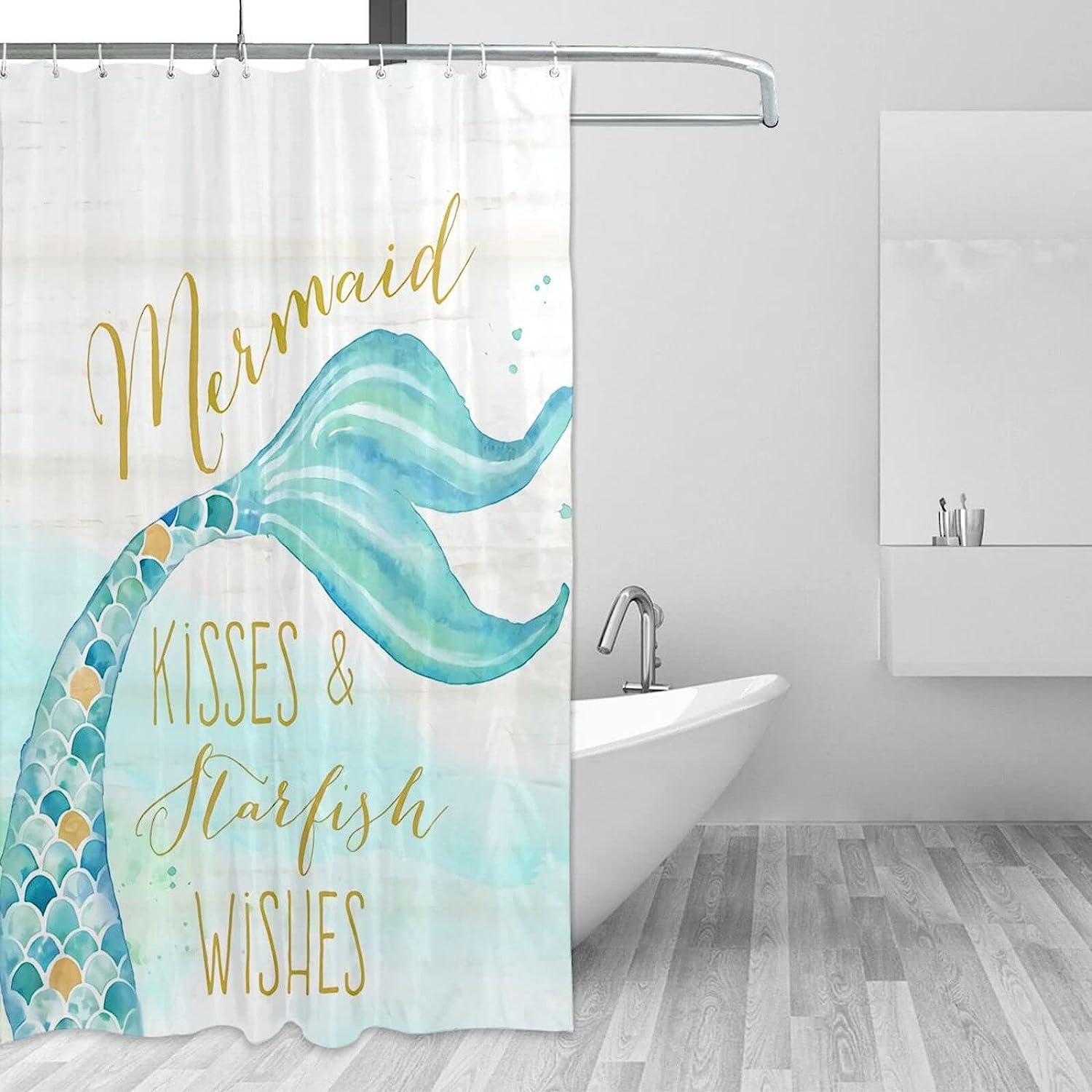 Be A Mermaid And Make Waves Kisses Wishes Tail Shower Curtain Set - Image 2