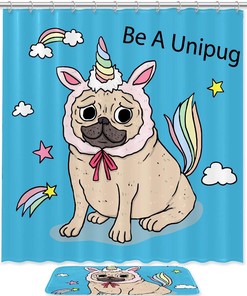Be A Unicorn Funny Pug Dog Shower Curtain For Bathroom