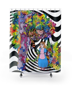 Be Boho Chic With Steampunk Alice Trippy Boho Shower Curtain Inspired By Alice In Wonderland.