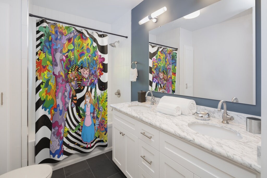 Be Boho Chic With Steampunk Alice Trippy Boho Shower Curtain Inspired By Alice In Wonderland. - Image 2