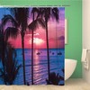 Beach Colorful Hawaii Sunset Palm Trees Aerial Authenticity Escape Shower Curtain, Waterproof Bathroom Decor Curtain
