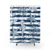 Beach House Bathroom Accessories With Blue And White Seashell Seahorse Ocean Print Shower Curtain