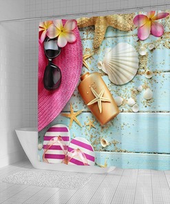 Beach House With Ocean View Shower Curtain, Home Artwork Bathroom Decor With Tropical Sand