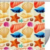Beach Inspired Cartoon Seashells And Starfish Pattern Shower Curtain For Bathroom Decor